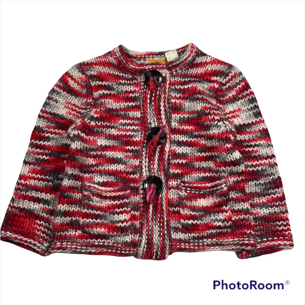 RUBY RD red marled chunky knit sweater cardigan Size PS